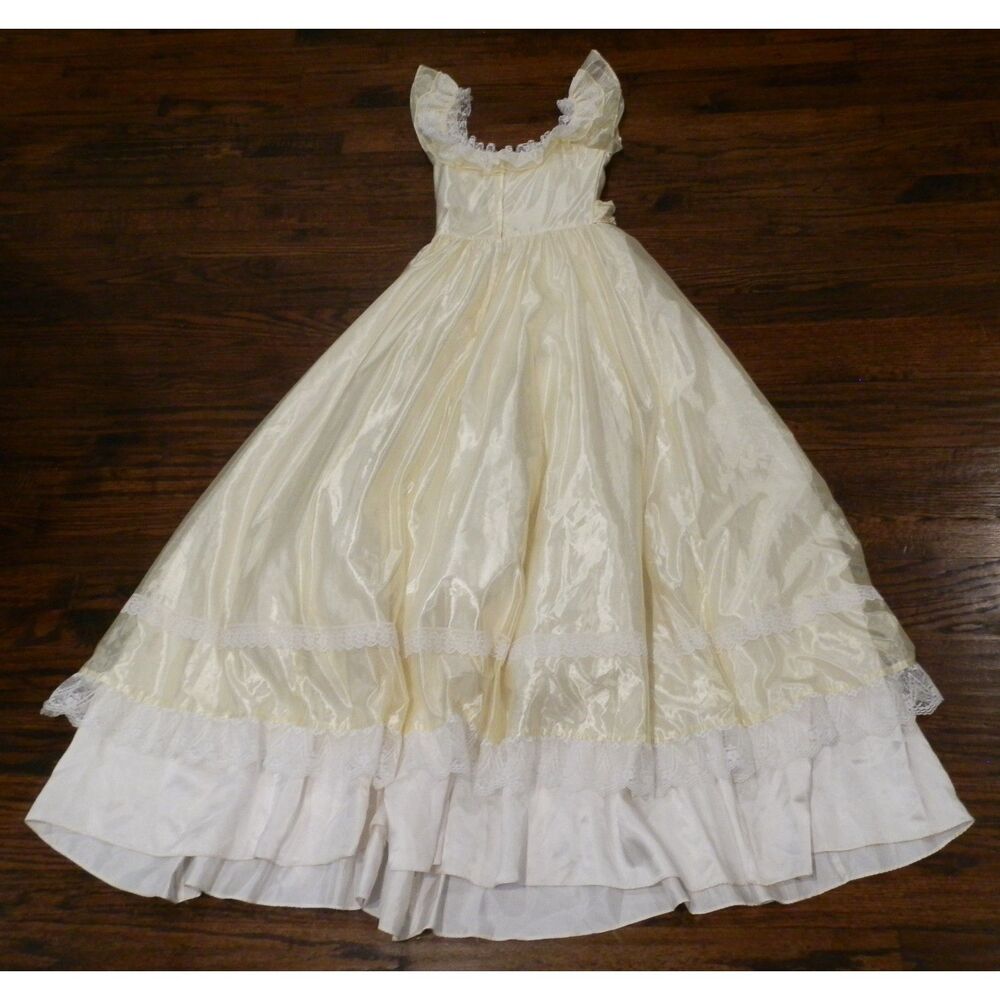 Vintage Gunne Sax Yellow White Lace Maxi Prom Formal Dress Womens Size 5